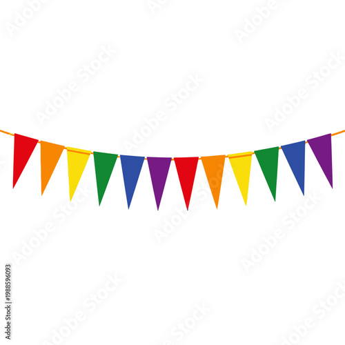 Colorful pennant banner symbolize celebration on a string outdoors