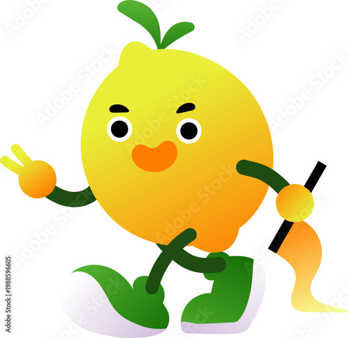 Cute Minimalist White Character with Black Dot Eyes Orange Nose and Green Abstract Limbs.