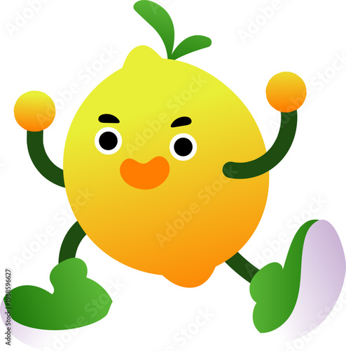 Energetic Green Cartoon Character with Orange Nose and Waving Limbs.