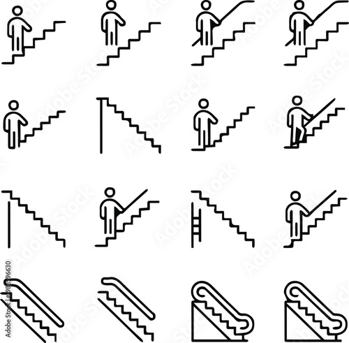 stairs signage vector set minimal line icons for wayfinding use pack