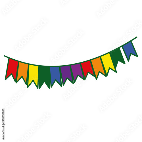Vibrant triangular flags symbolize celebration on a string outdoors