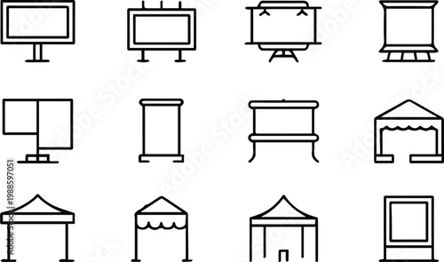 billboard poster stand easel and display icons vector set