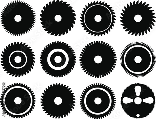 blade circular saw tooth variations icon silhouettes