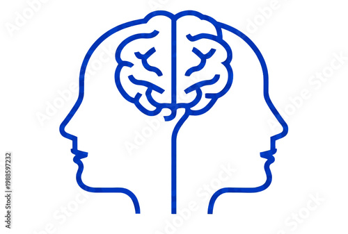 Two human heads symbolize dual thinking and brain activity