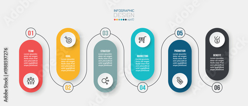 Flat infographic set showing six steps process in modern style, numbered 01 to 06 process steps numbered 02