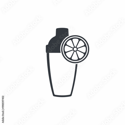 A symbolize illustration of a cocktail shaker with a lemon wheel