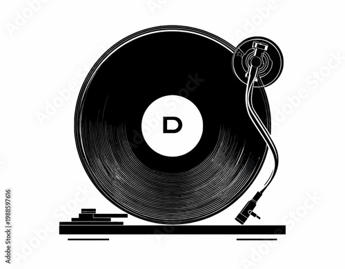 A vinyl record player spins on a turntable symbolizing music nostalgia