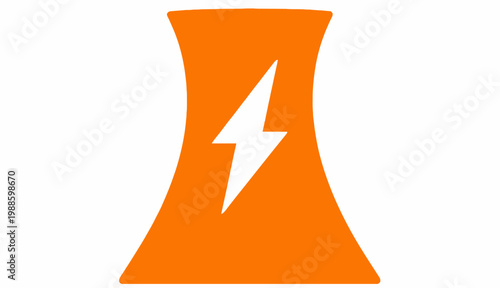An orange nuclear reactor emits electricity with a white lightning bolt symbol.