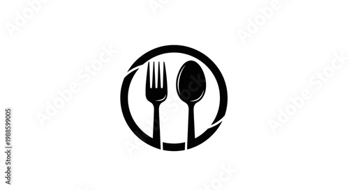 Black fork and spoon logo symbol.