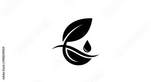 Black leaf logo with droplet symbol.