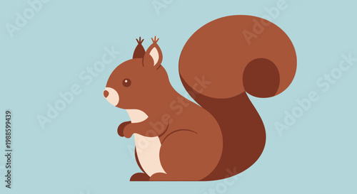 Funny cartoon vector illustration of a cute happy brown squirrel with a nut and acorn on a nature branch design featuring a wild mammal rodent with a furry tail in a fun wildlife art drawing