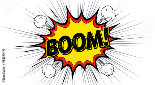 Pop art comic book explosion vector illustration with a super hero boom star and bang text for a best sale poster design stamp