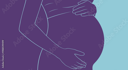 Close-up of Pregnant Woman Gently Holding Her Belly, Caring for Baby on Bright Studio Background
