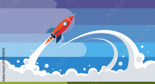 Rocket Ship Launching into Sky.