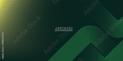 Green abstract background with glowing geometric lines. Modern gradient rounded square lines pattern. Futuristic concept. Suit for banner, brochure, cover, poster, website, flyer. Vector illustration