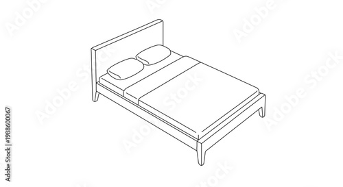 A minimalist line art illustration of a bed with a simple headboard and two pillows