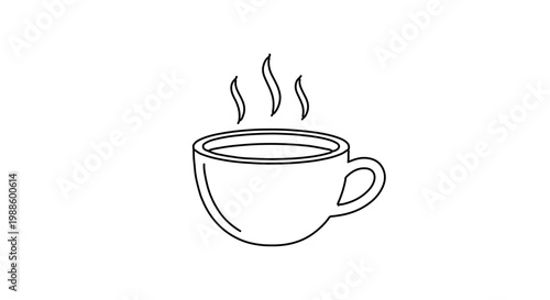 A minimalist line art illustration of a steaming hot cup of coffee