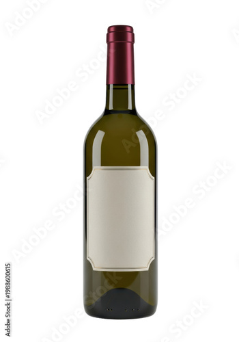 A photorealistic isolated product shot of a premium dark olive green wine bottle with a matte beige blank label and glossy maroon capsule against a transparent background. Concept for elegant