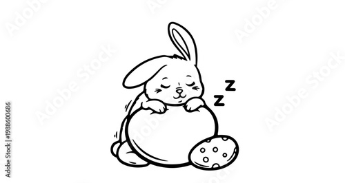 A cute cartoon rabbit sleeping peacefully with a cookie beside it