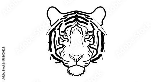 A minimalist black and white tiger head illustration in a flat design style