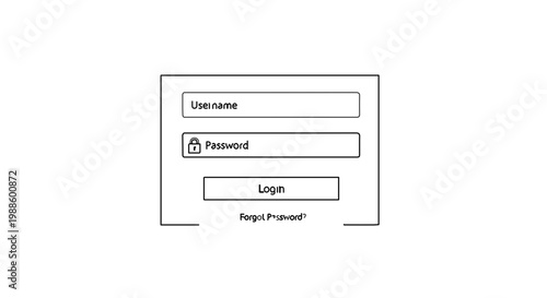 A minimalist vector graphic illustration of a login form with username, password, and sign in elements