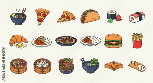 Set of Hand Drawn Doodle Food Icons