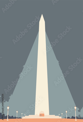 Buenos Aires minimalist Obelisco Viewed from extreme angle so it appears as single, sharp, white geometric triangle dividing dark grey sky High contrast minimalism No text