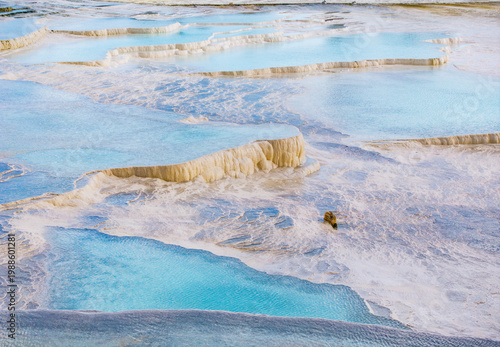 Summer Season Pamukkale Travertines Drone Photo, Pamukkale Denizli, Turkiye (Turkey)