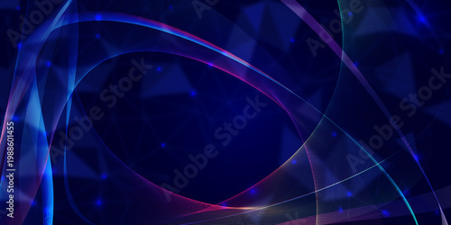 Abstract wave background for design on the topic of cyberspace, big data, metaverse, network security, data transfer on dark blue abstract cyberspace background. Copy Space