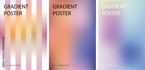 Cuadro en lienzo Set of three modern abstract gradient posters with vibrant colors and minimalist