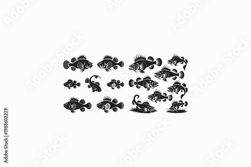 Scorpion fish freshwater vector silhouettes black color image.