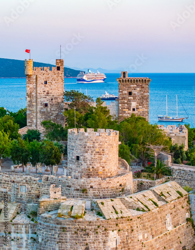 Bodrum Marina and Bodrum Castle Summer Season Drone Photo, Bodrum Mugla, Turkiye (Turkey)