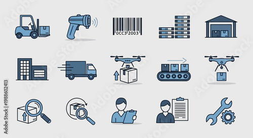 Logistics and Supply Chain Management Icon Set