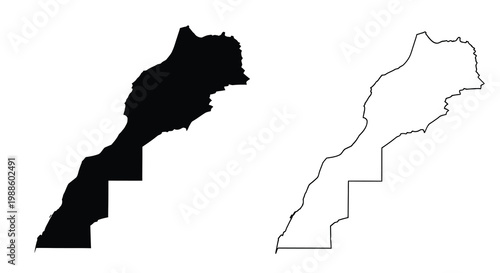 A stark black silhouette of morocco is contrasted with a white outline version high quality professional