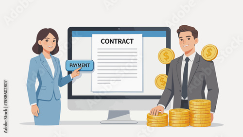 Business contract payment and coins