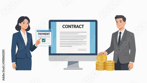 Business contract payment and coins