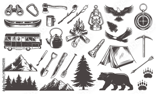 Camping gear and nature items