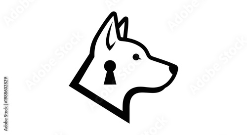 Minimalist dog head profile with integrated keyhole icon