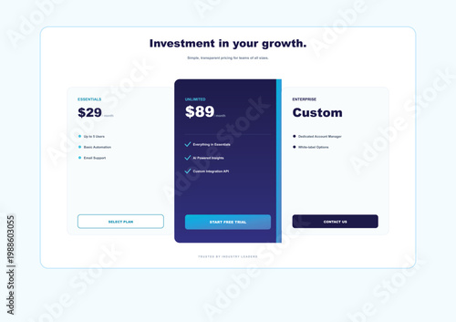 Pricing table, investment growth, financial plan, mobile app screenshot, business template