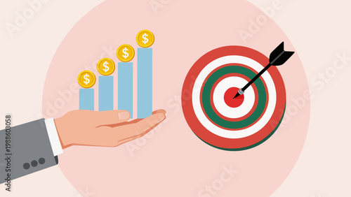 Hand holding coins near dartboard