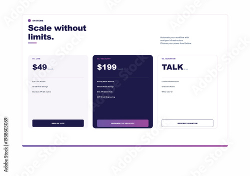 Pricing table, business template, purple and white, web design elements, mobile app screens