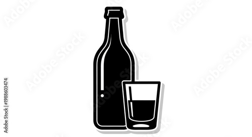 Black bottle and shot glass.