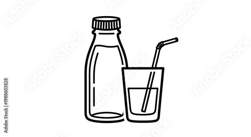 Glass bottle with drinking straw.