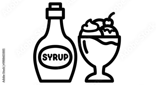 Syrup bottle with dessert glass.