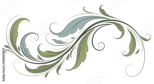 Elegant green and blue floral design element.