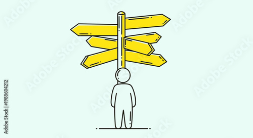 Person standing under multiple direction signs.