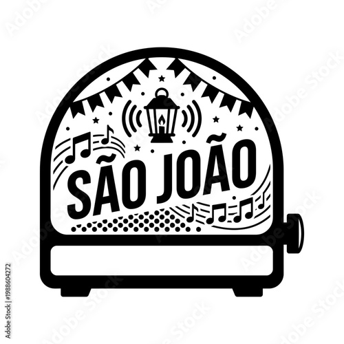 Sao Joao festival ticket with bonfire and pennant banner