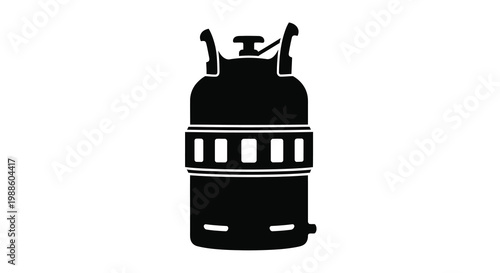 A stark black silhouette depicts a gas cylinder complete with valve and supporting structure high quality