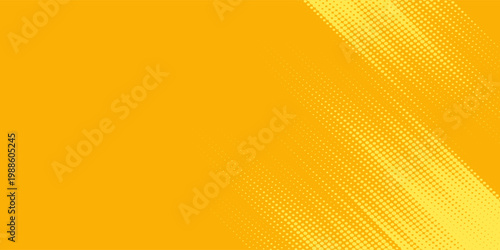 Yellow halftone pattern. Retro comic gradient background. Bright orange pixelated dotted texture overlay. Cartoon pop art faded gradient pattern.