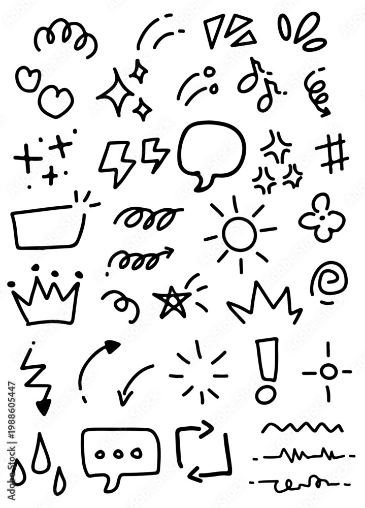 Fototapeta premium Hand Drawn Doodle Elements Set – Abstract Symbols, Icons and Decorative Sketch Collection
